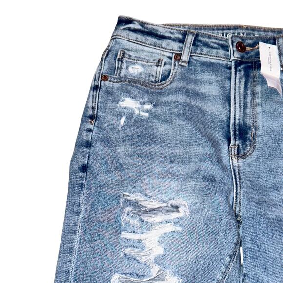 American Eagle Mom Jean Women's Size 2 Regular Blue Denim Stretch Distressed NWT - Picture 2 of 12